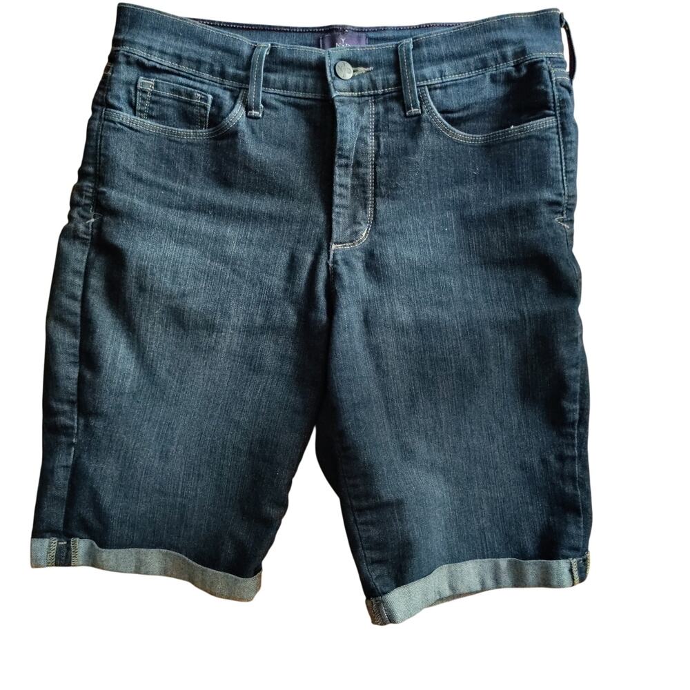 NYDJ Mid Rise Cuffed Denim Shorts Dark Wash Size 6 Stretch Lift & Tuck